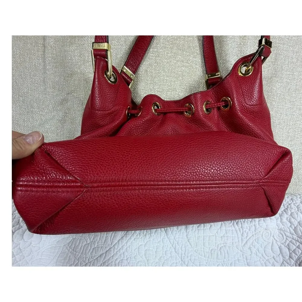 Michael Kors Women's Red Pebbled Leather Hobo Shoulder Handbag Purse Classic
